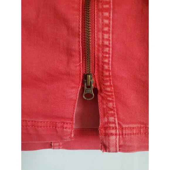 Free People Denim Mini Skirt Full zip Women waist 26" Red - Picture 5 of 8